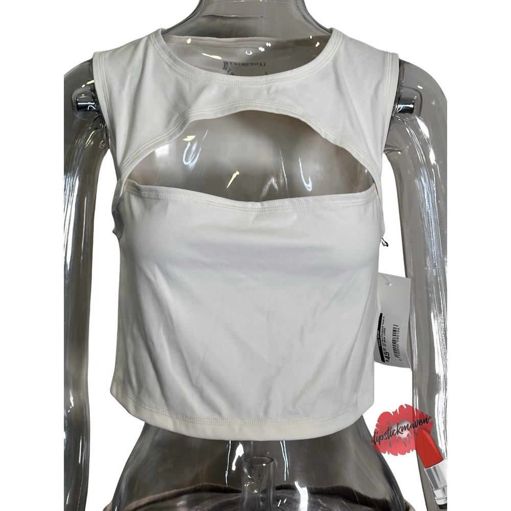 We Wore What Crop Tank Top Womens Large White Basic Tee Cutouts